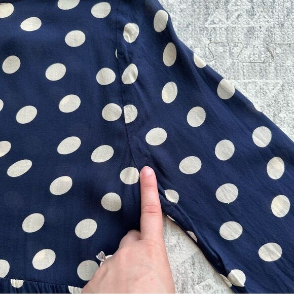 Roxy Sun Empire Navy Classic Polka Dot Babydoll Mini Dress Size S Balloon Sleeve - Picture 14 of 16